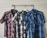 Rock Republic Mens S Button Up Short Sleeve Casual Plaid Red White Blue ... - $35.64