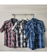 Rock Republic Mens S Button Up Short Sleeve Casual Plaid Red White Blue ... - £28.03 GBP
