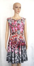 Pink Black Floral Fit Flair Dress Sleeveless Keyhole Back Melonie T Women Size 8 - £26.33 GBP