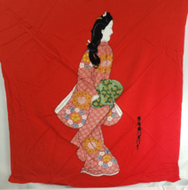 Vintage 1950&#39;s Hishikawa Moronobu Japanese Geisha Art Scarf Red Rayon Scarf - $2,765.81 MXN