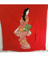 Vintage 1950&#39;s Hishikawa Moronobu Japanese Geisha Art Scarf Red Rayon Scarf - $199.21 CAD