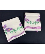2 Purple Floral EMBROIDERED LINEN Pillow Cases - Scalloped Edge - Easter... - $333.40 MXN