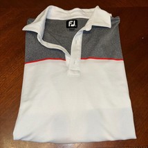 Footjoy Polo Mens L White Golf Shirt Gray Collar Orange Stripe River Clu... - $7.99