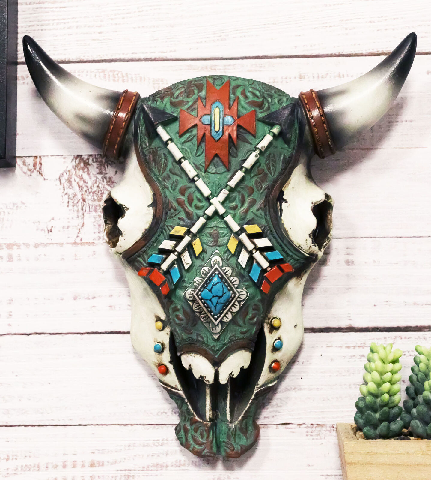 Southwestern Boho Chic Crossed Arrows Navajo Bull Cow Skull Wall Decor P... - $29.99
