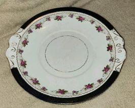 Vintage 9 inch Plate With Floral Rose? Pink Pattern Gold Accent Ring - $14.99