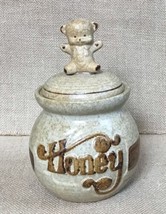 Vintage Art Pottery Craft Honey Pot Canister w Teddy Bear Lid Cottagecore - £10.87 GBP