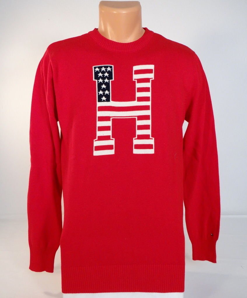 Primary image for Tommy Hilfiger Red Logo Stars & Stripes Cotton Sweater Youth Boys NWT