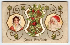 Santa Claus Christmas Postcard  Embossed Vintage Colonial Women 1910 A.S. Meeker - £10.81 GBP