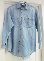 PACO Jeanswear Men&#39;s Jean Shirt Blue Denim Button Front L/S Distressed S... - £18.58 GBP