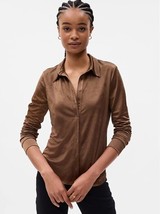 New Gap Women Button Front Shirt Sz M Satin Brown Long Sleeve Point Collar - £27.68 GBP