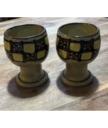Lot 2 Vintage Otagiri Stoneware Glazed Pottery Pedestal Wine Goblets Jap... - $37.88 CAD