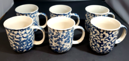SET OF 6 Folk Craft By Tienshan Blue &amp; Beige &quot;ANIMALS&quot; Coffee Mugs. 12oz - £27.05 GBP