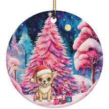 Cute Chihuahua Puppy Dog Pink Tree Ornament Ceramic Night Christmas Gift Decor - £11.54 GBP