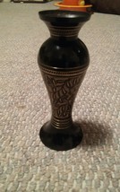 Vintage Black Brass Etched Metal Vase 6&quot; Tall Floral - £11.95 GBP