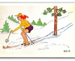 Kromecolor Comic Card Funny Woman Ski Skiing Around Tree UNP Chrome Post... - £1.51 GBP