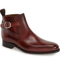 NEW Handmade Men&#39;s Burgundy Ankle Boot, Men Leather Strap Jodhpurs High Fashion  - £122.27 GBP