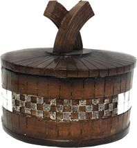 Decorative Jewelry Chest Trinket Box Rustic Wood Look Mosaic Mirror 15" - $19.79