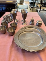 Pewter Dinner Plates, Wine &amp; Water Goblets, Sherry Cups Dish - $83.30