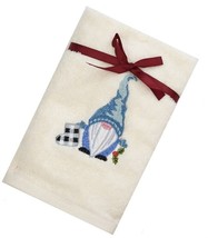 Avanti Gnome Embroidered Hand Towels Blue White Christmas Set of 2 Buffalo Check - $39.48