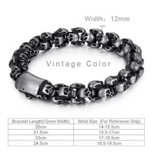 Vintage Skull Stainless Steel Men Black Retro Custom Friendship Bracelet Fashion - £28.03 GBP