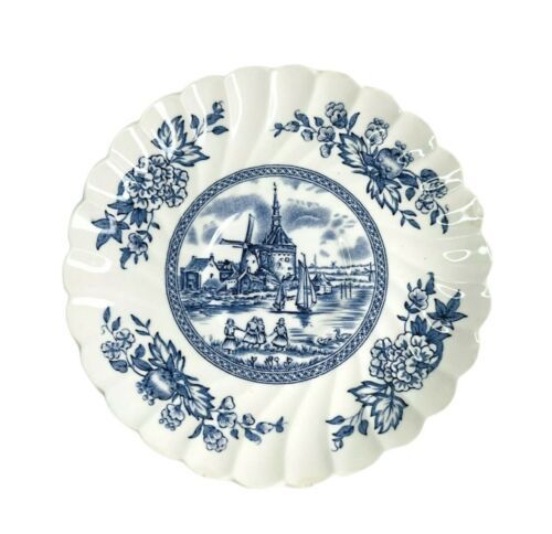 Primary image for Vintage Bread Plate Tulip Time Johnson Bros Blue On White Made in England 6"