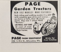 1951 Print Ad Page Garden Tractors 1952 Models Milwaukee,Wisconsin - $6.99