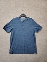 Eddie Bauer Outdoor Henley Shirt Mens Large Blue Striped Short Sleeve - $24.62