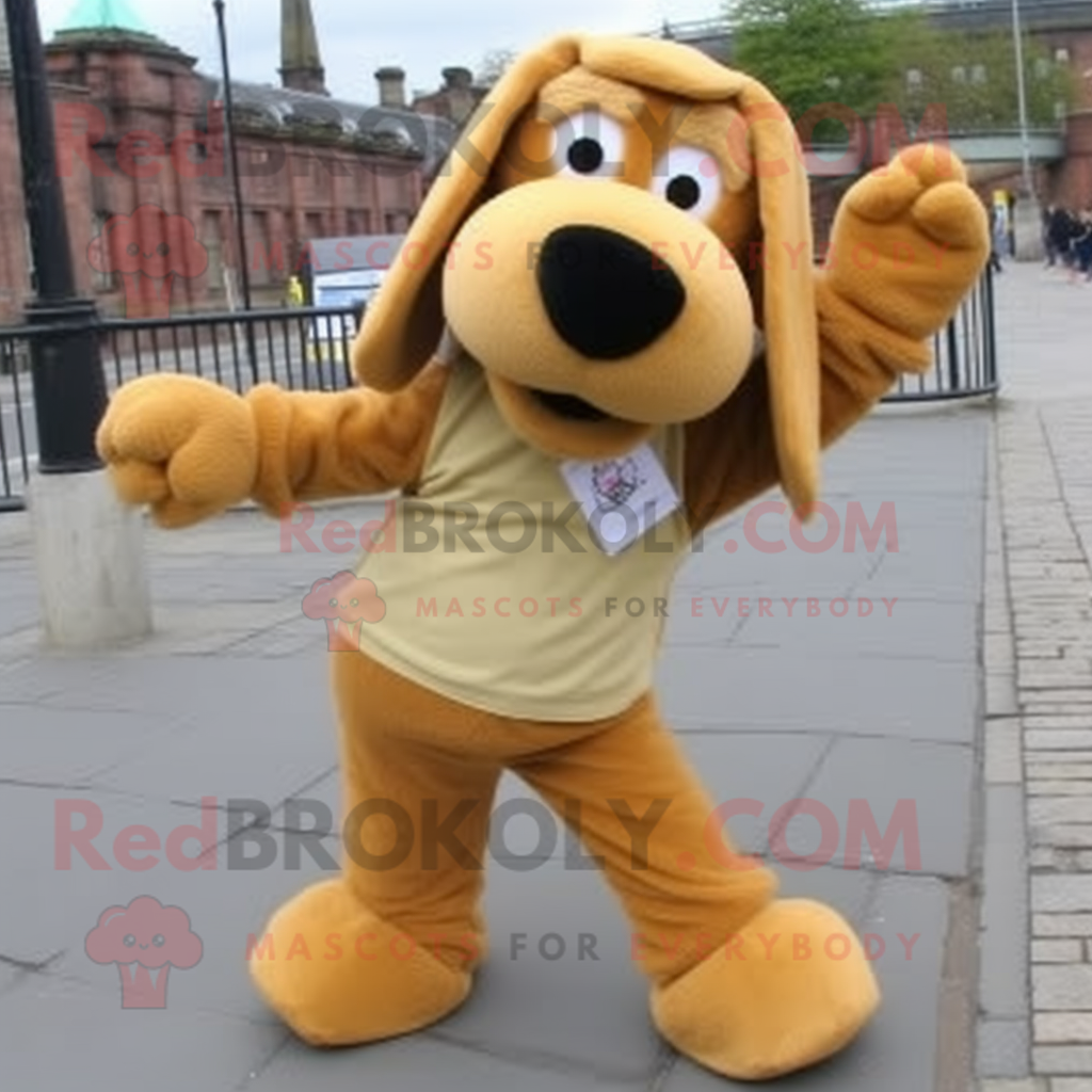 Tan Dog mascot costume character dressed with a Playsuit and Scarves - $1,199.00