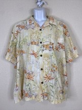 Toes on the Nose Men Size XL Cream Floral Classic Car Button Up Shirt Short Slee - £5.19 GBP
