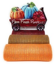 Fall Harvest 10&quot; Deco Mesh Wreath Kit with 3 Mesh Rolls and Farm Fresh Pumpkins  - £28.00 GBP