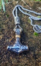 Handmade Stainless Steel MJOLNIR Norse Viking Amulet Pendant Pagan Hammer Rune  - £16.14 GBP