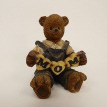 Brown 3&quot; Sitting Boy Bear holding a MOM Sign Resen Figurine  LDJW2 - $96.69 MXN