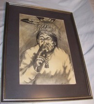 Willie Jock Mohawk Indian Chief Charcoal Drawing Seneca Nation Iroquois Art - £98.91 GBP