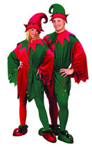 Fun World Costumes Men&#39;s Adult Velvet Elf Set. Hat Tunic Shoes, Red/Green, One S - £148.00 GBP