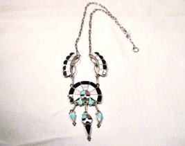 Vintage Sterling Silver R.L. Zuni Inlay Surface Necklace K060 - £258.70 GBP
