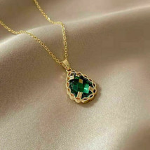 2Ct Pera Imitación Esmeralda Colgante Collar con Cadena 14k Oro Amarillo Chapado - £167.85 GBP