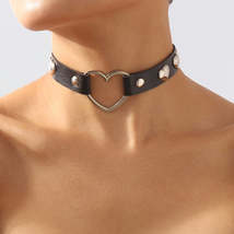 Black Polystyrene &amp; Silver-Plated Heart Choker Necklace - £11.18 GBP