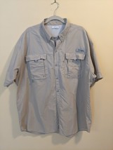 Columbia Mens PFG Fishing Shirt XXL Tan Button Up Short Sleeve Front Pockets - £11.71 GBP