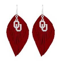 43373 Oklahoma Boho Red Suede Leather Feather Earrings - £12.52 GBP