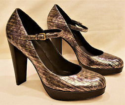 Cole Haan Heel Shoes Sz-8.5B Leather Multicolored Bronze Snake Pattern - £31.94 GBP