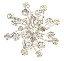 Vintage Sterling Silver Snowflake Signed Brooch Rhinestone Starburst Bon... - $40.00