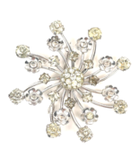 Vintage Sterling Silver Snowflake Signed Brooch Rhinestone Starburst Bon... - £31.60 GBP