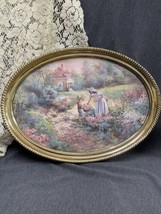 Vtg Lee K Parkinson Print Lady Picking Flowers Signed Oval Frame 15.5x21.5” - £22.94 GBP