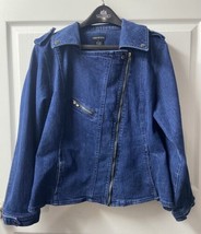 Ashley Stewart Moto Jacket Womens Plus 1x Blue Denim Jean Zip Unlined - $29.65