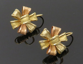14K GOLD - Vintage Two Tone Floral Ribbon Motif Drop Earrings - GE129 - £229.24 GBP