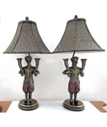 Matched Pair Blackamoor Sculpture Table Lamps Polychrome Wood Figure wit... - $11,078.64 MXN