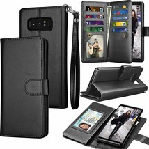 Samsung Galaxy Note 8 Wallet Case Leather Folio Magnetic Detachable Cover Black - £25.43 GBP