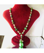 Vintage Huge Green Pearl Necklace, Murano Aventurine Bead Rhinestone Lav... - £31.36 GBP