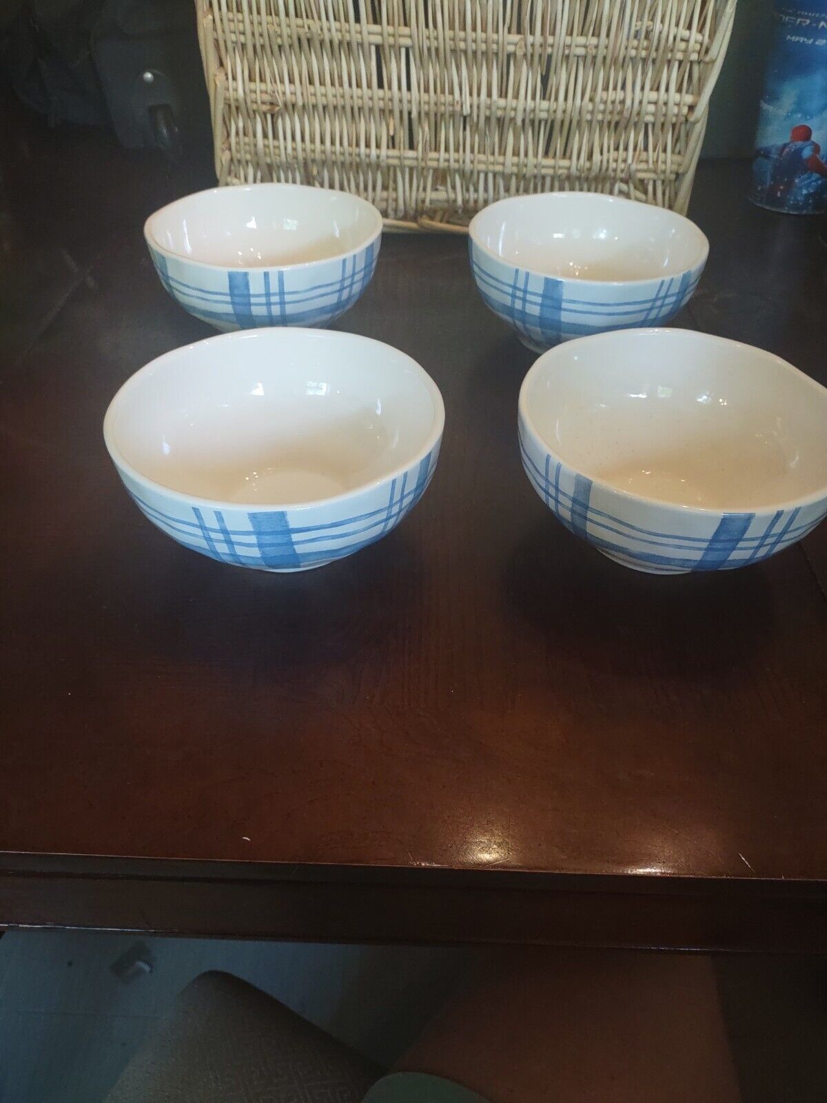 Set Of 4 Pier 1 Blue Striped/White Cereal/Soup Bowls-Brand New-RARE-SHIP N 24HRS - £61.97 GBP