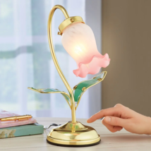 Beautiful Pink Blossom Flower Glass 3-Way Touch Table Lamp Gold Base Hom... - €32,77 EUR